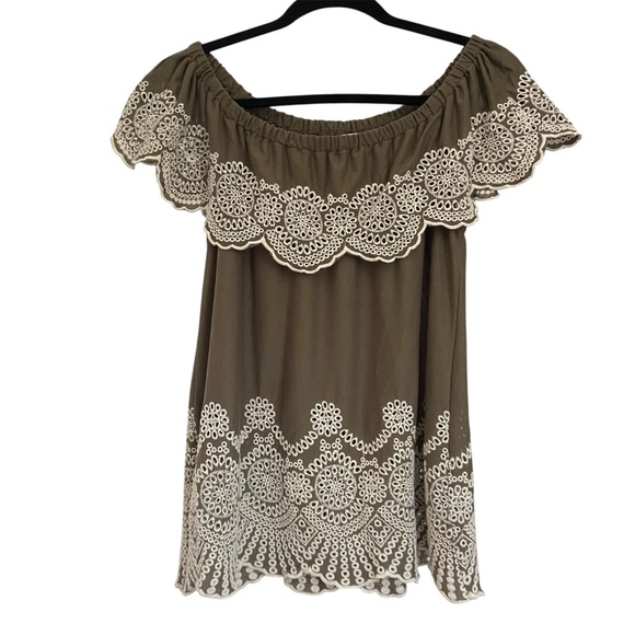 Army Green “Fever” Embellished Blouse M women’s off the shoulder - Picture 3 of 4